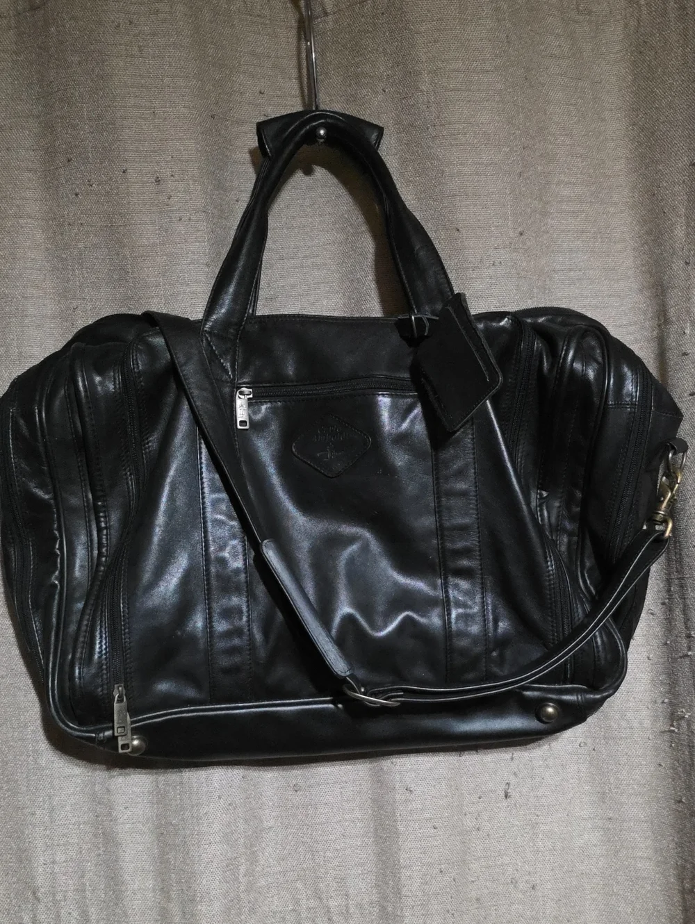 CARLO AMBOLDI Black Leather Travel Duffel Bag - Men